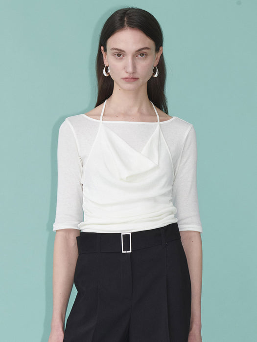 Loeuvre Cowl Halter Layered Jersey Top