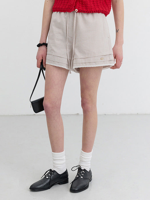 [dunst] LACED BANDING SHORTS BEIGE STRIPE_UDPA5B233I2