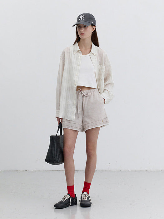 Dunst Laced Banding Shorts Beige Stripe