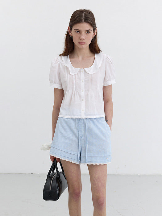 Dunst Laced Banding Shorts Soft Blue Stripe