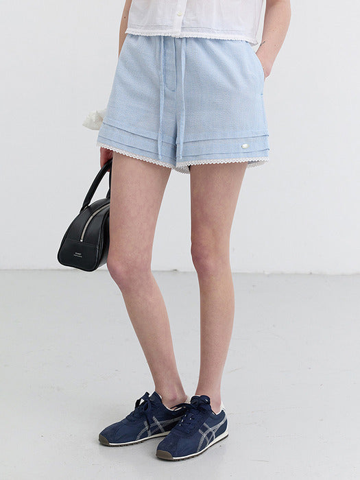Dunst Laced Banding Shorts Soft Blue Stripe