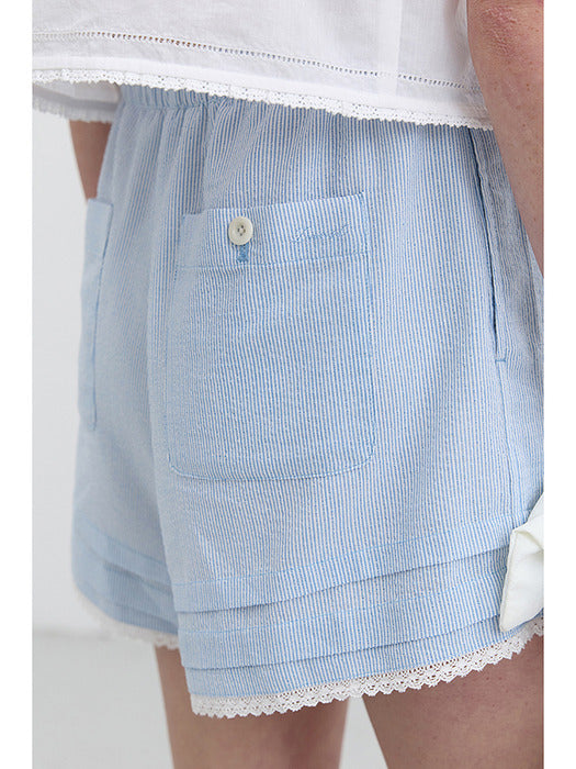Dunst Laced Banding Shorts Soft Blue Stripe