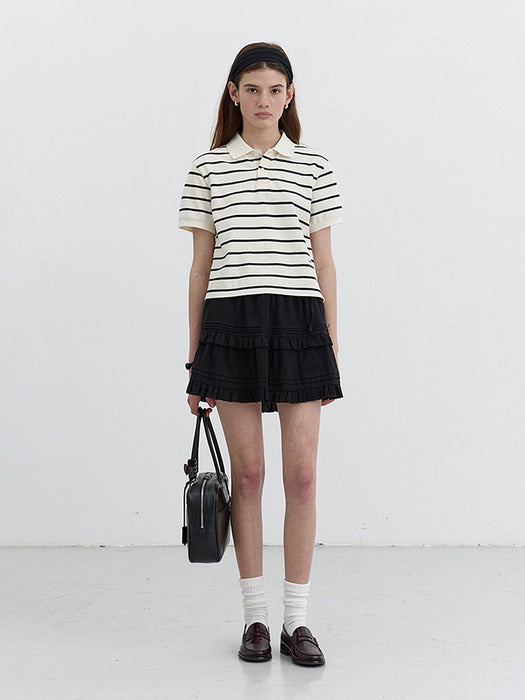 [dunst] SHIRRING RUFFLE MINI SKIRT BLACK_UDSK5B230BK