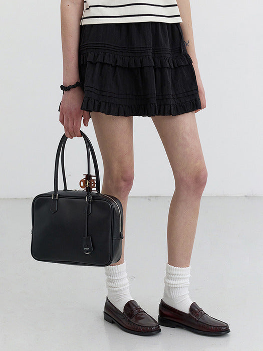 [dunst] SHIRRING RUFFLE MINI SKIRT BLACK_UDSK5B230BK