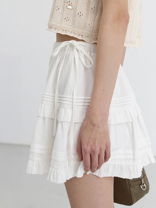 [dunst] SHIRRING RUFFLE MINI SKIRT IVORY_UDSK5B230IV