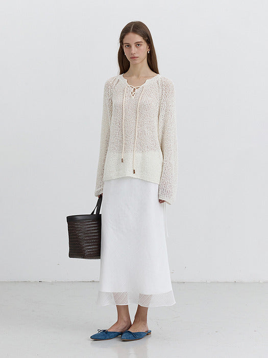 [dunst] LAYERED CHECKED SATIN SKIRT WHITE CHECK_UDSK5B225WT