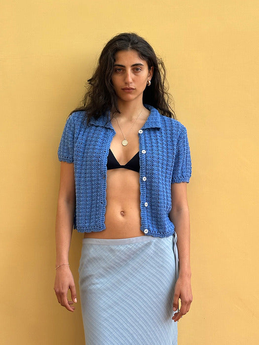 [dunst] LAYERED CHECKED SATIN SKIRT SOFT BLUE CHECK_UDSK5B225B1