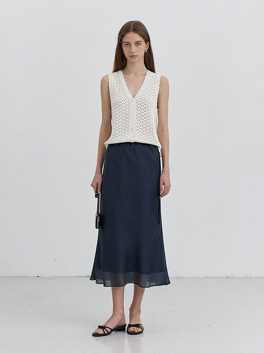 [dunst] LAYERED SATIN SKIRT NAVY_UDSK5B225N2