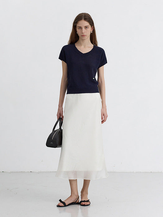 [dunst] LAYERED SATIN SKIRT IVORY_UDSK5B225IV