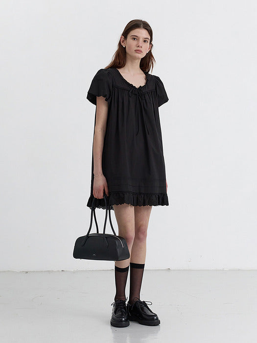 [dunst] PUFF SHIRRING MINI DRESS BLACK_UDDR5B225BK