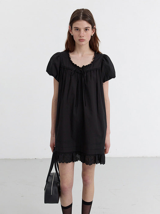 [dunst] PUFF SHIRRING MINI DRESS BLACK_UDDR5B225BK