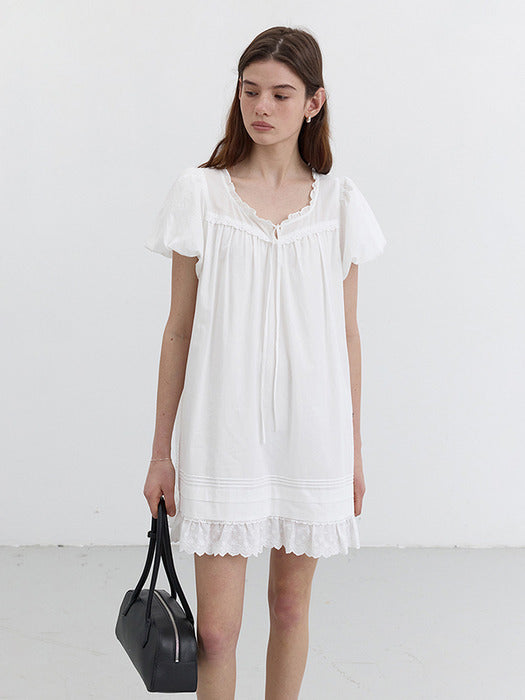 [dunst] PUFF SHIRRING MINI DRESS WHITE_UDDR5B225WT