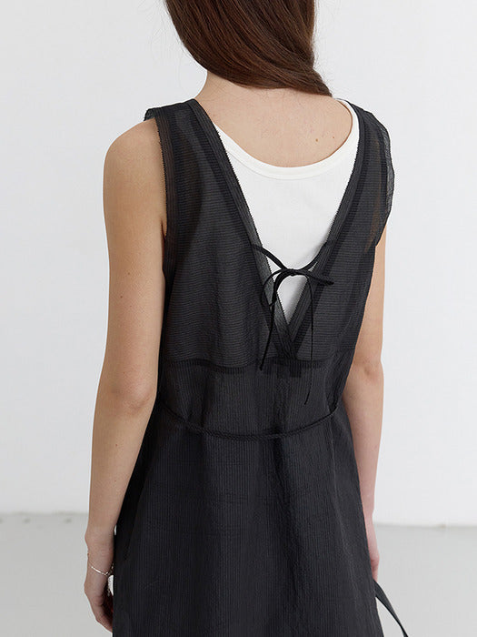 Dunst Sheer Layering Dress Black Stripe