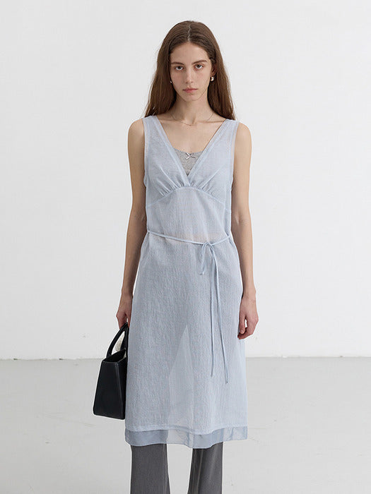 Dunst Sheer Layering Dress Soft Blue Stripe