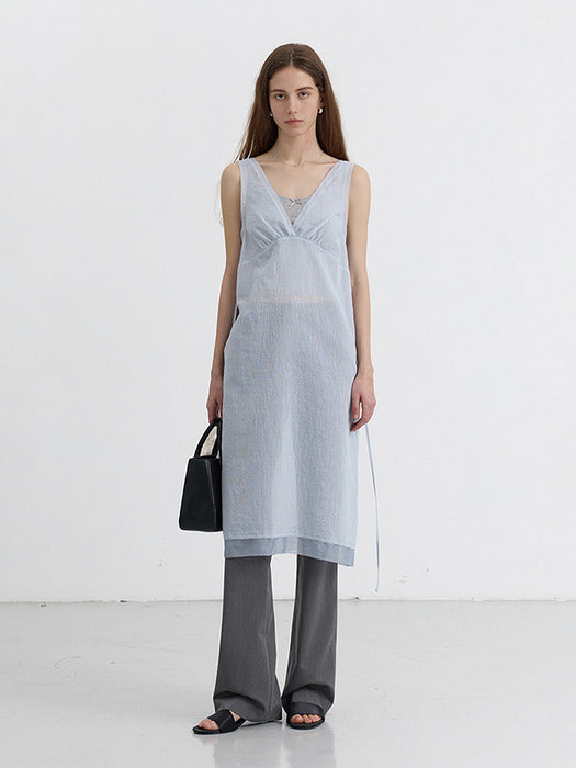 Dunst Sheer Layering Dress Soft Blue Stripe