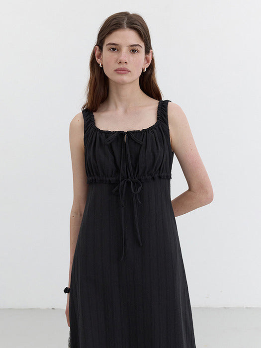 Dunst Shirring Ribboned Sleeveless Dress Black