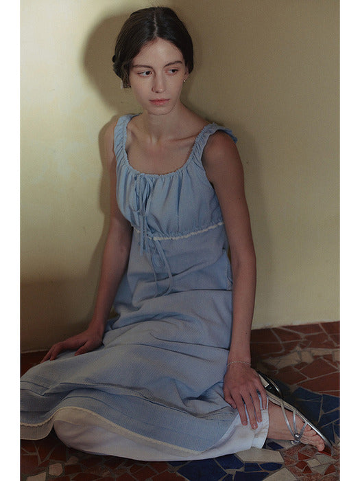 Dunst Shirring Ribboned Sleeveless Dress Soft Blue