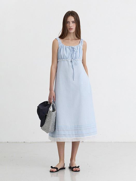 Dunst Shirring Ribboned Sleeveless Dress Soft Blue