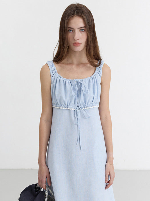 Dunst Shirring Ribboned Sleeveless Dress Soft Blue