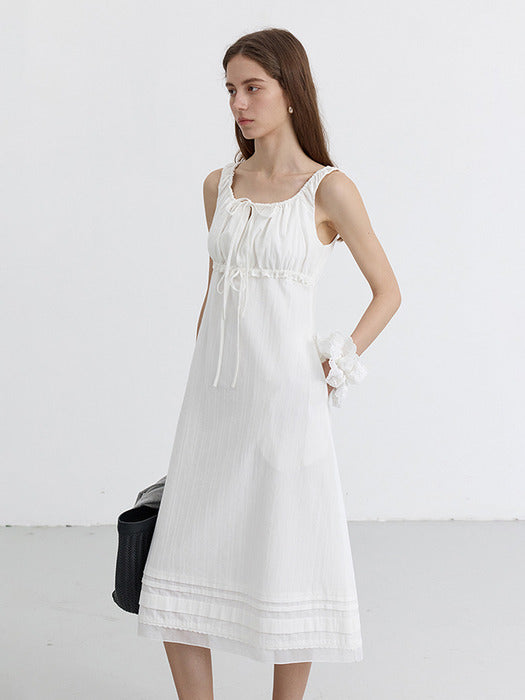 [dunst] SHIRRING RIBBONED SLEEVELESS DRESS IVORY_UDDR5B221IV