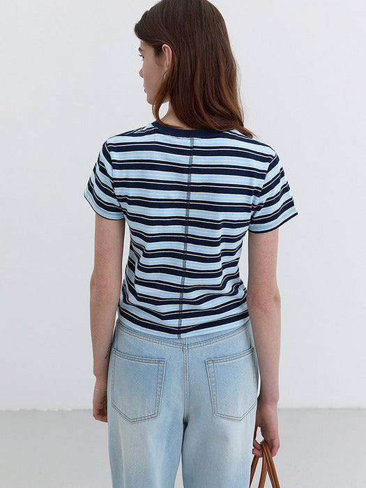 [dunst] MULTI STRIPE T-SHIRT NAVY SOFT BLUE_UDTS5B228N2