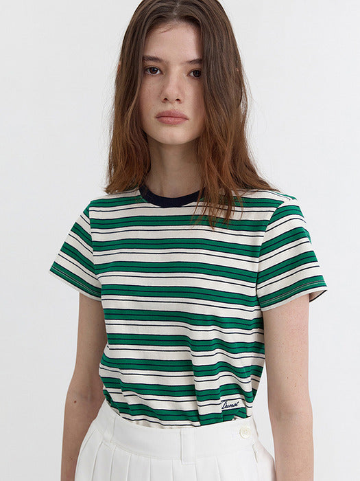 Dunst Multi Stripe T-Shirt Cream Green