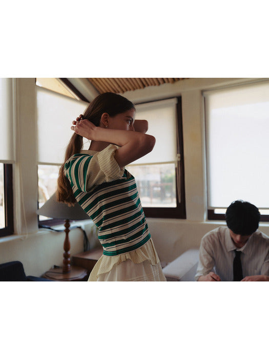 Dunst Multi Stripe T-Shirt Cream Green