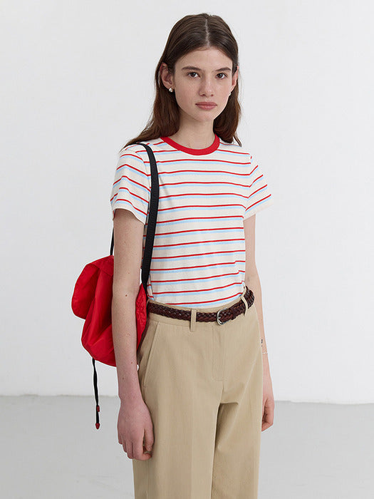 Dunst Multi Stripe T-Shirt Cream Soft Blue