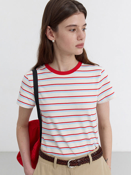 Dunst Multi Stripe T-Shirt Cream Soft Blue