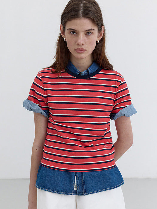 Dunst Multi Stripe T-Shirt Red Navy