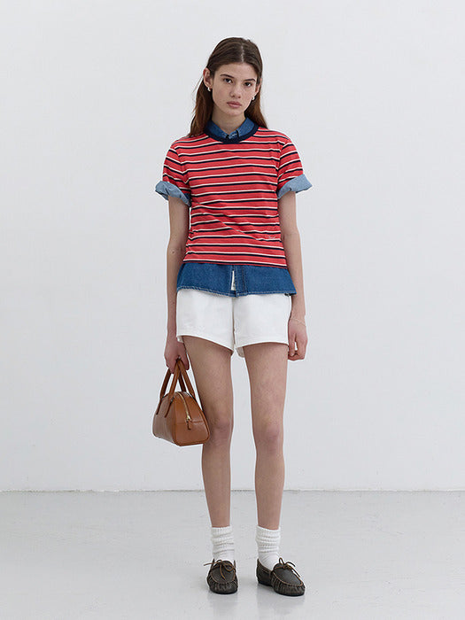 Dunst Multi Stripe T-Shirt Red Navy