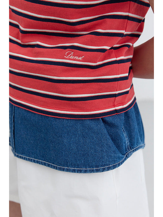 Dunst Multi Stripe T-Shirt Red Navy
