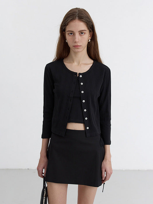 [dunst] POINTELLE CREWNECK CARDIGAN BLACK_UDTS5B220BK