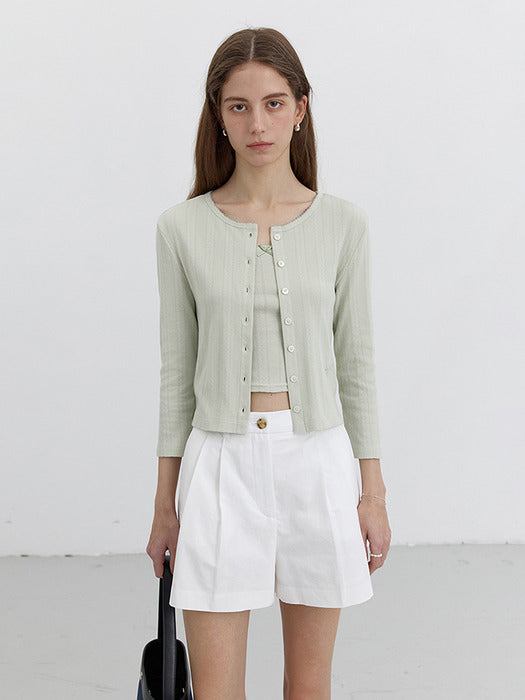 Dunst Pointelle Crewneck Cardigan Mint