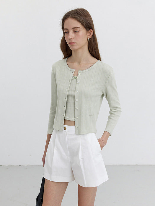 Dunst Pointelle Crewneck Cardigan Mint