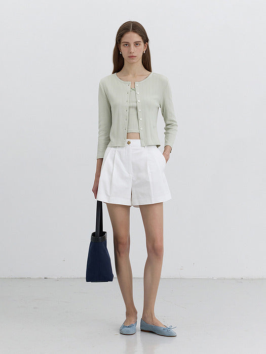Dunst Pointelle Crewneck Cardigan Mint