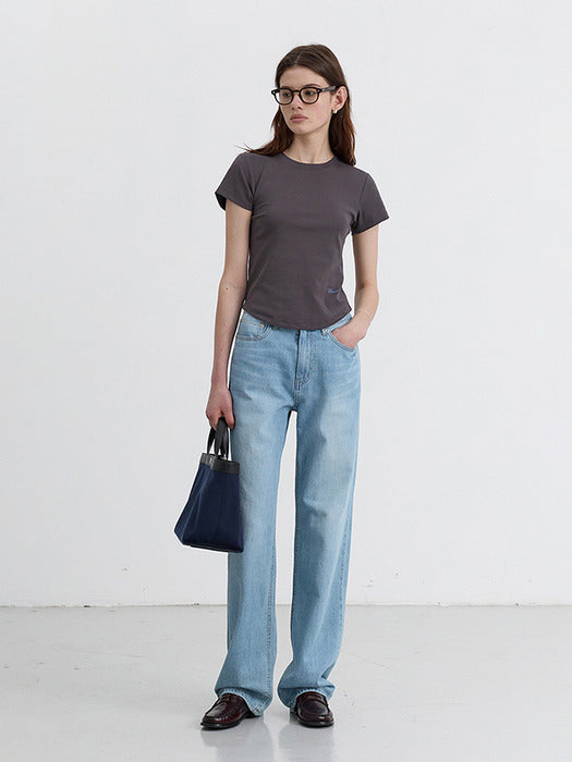 [dunst] CURVED HEM SLIM-FIT TOP WASHED CHARCOAL GREY_UDTS5B225CG