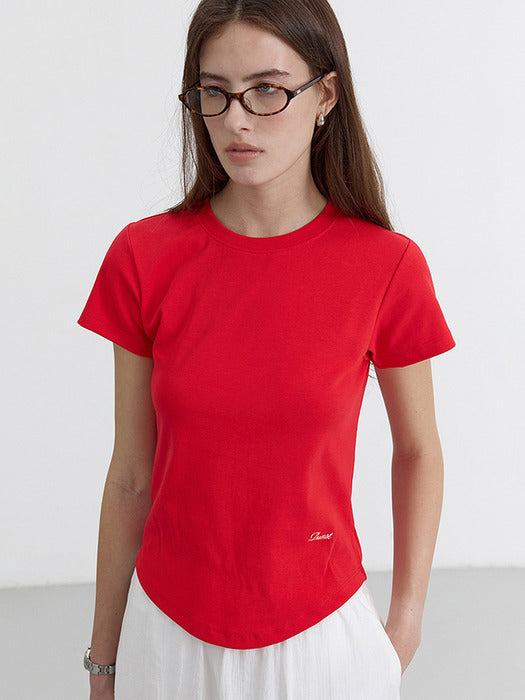 [dunst] CURVED HEM SLIM-FIT TOP RED_UDTS5B225R2