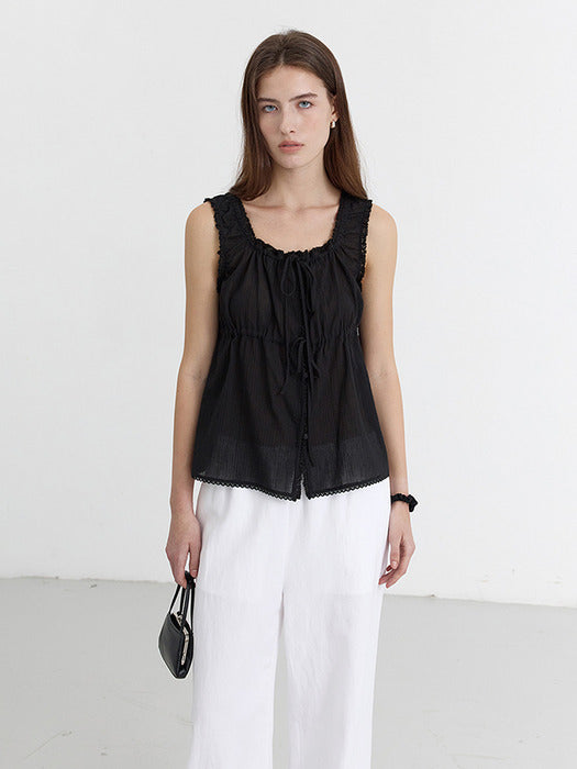 [dunst] SHIRRING SLEEVELESS BLOUSE BLACK_UDBL5B228BK