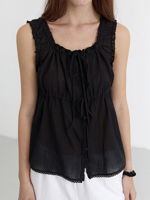 [dunst] SHIRRING SLEEVELESS BLOUSE BLACK_UDBL5B228BK