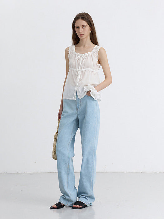 [dunst] SHIRRING SLEEVELESS BLOUSE IVORY_UDBL5B228IV