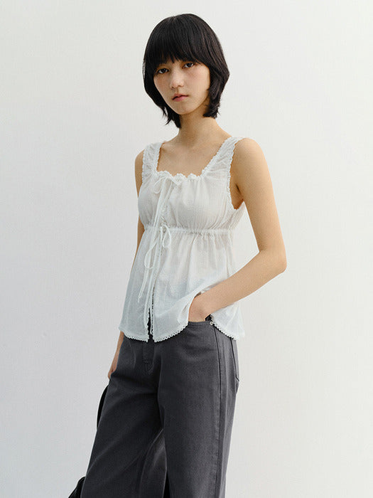 Dunst Shirring Sleeveless Blouse Ivory