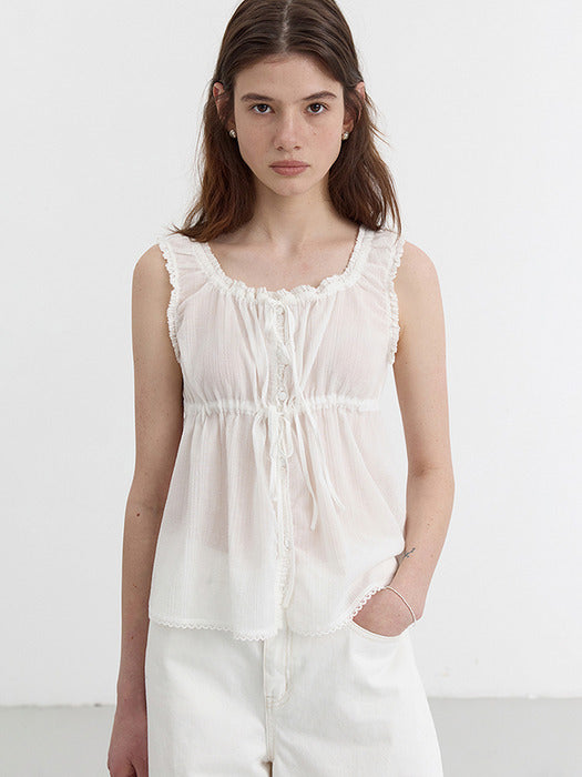 [dunst] SHIRRING SLEEVELESS BLOUSE IVORY_UDBL5B228IV