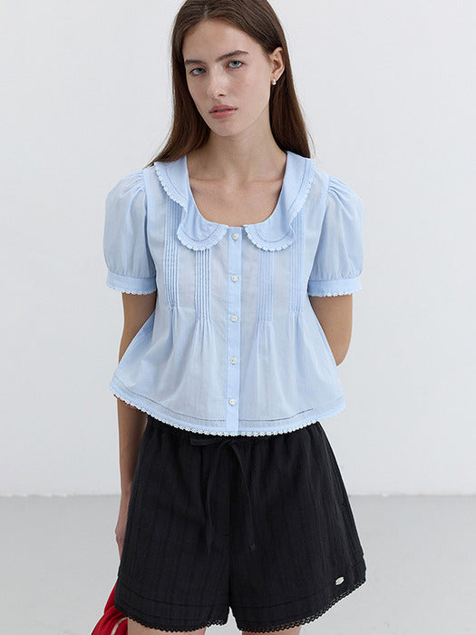 Dunst Frill Collared Blouse Soft Blue