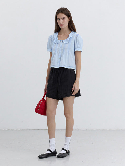 Dunst Frill Collared Blouse Soft Blue