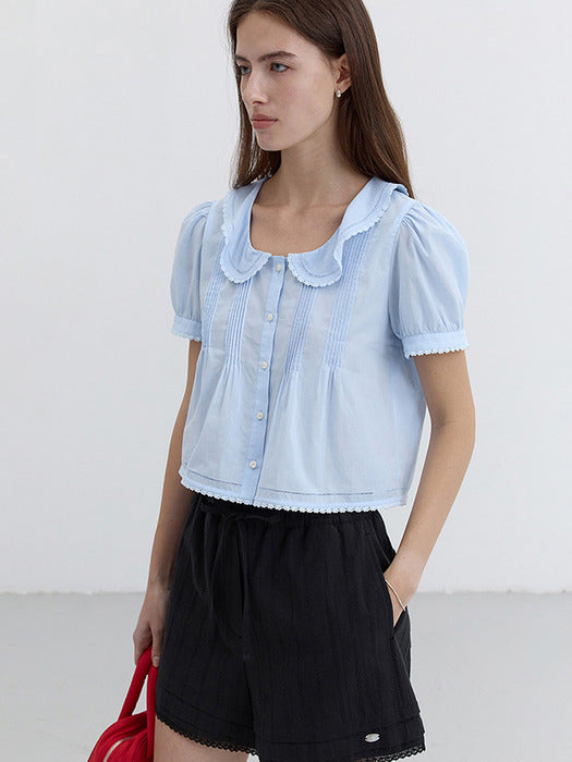 Dunst Frill Collared Blouse Soft Blue