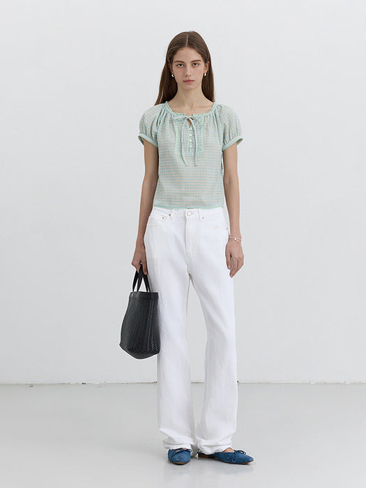 Dunst 2-Way Shirring Blouse Mint Check