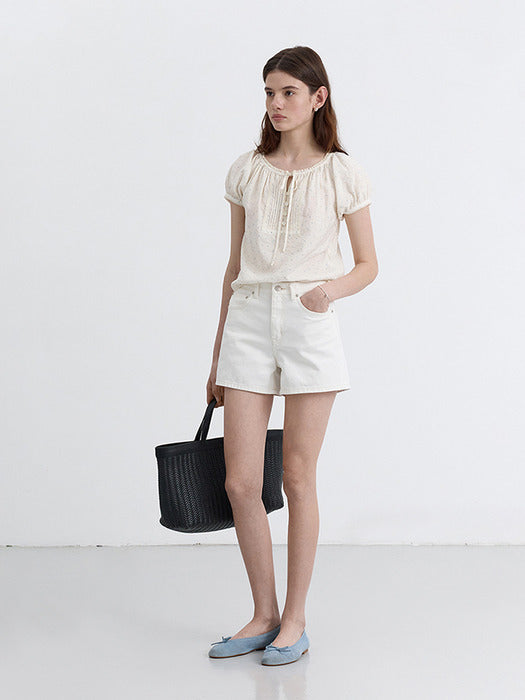 [dunst] 2-WAY SHIRRING BLOUSE IVORY SKY BLUE_UDBL5B223IV