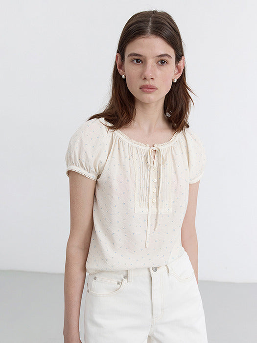 [dunst] 2-WAY SHIRRING BLOUSE IVORY SKY BLUE_UDBL5B223IV