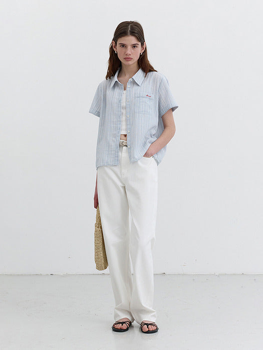 [dunst] LACED ORGANIC STRIPED SHIRT BLUE STRIPE_UDSH5B221B2
